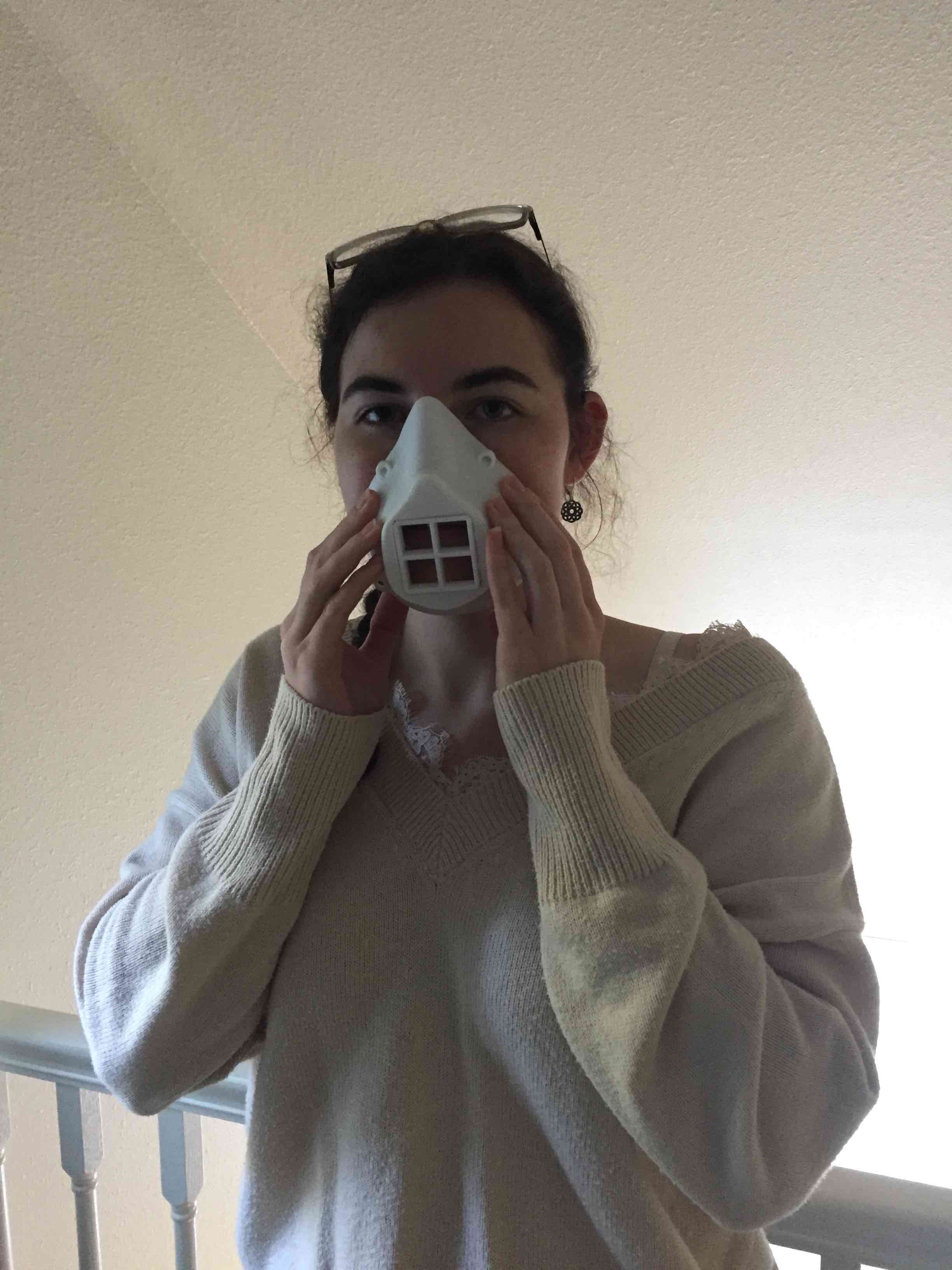 a model wearing printed 3D mask