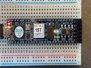 a video demonstrating a blinky Digilent CMod A7 15t using FuseSoC package manager