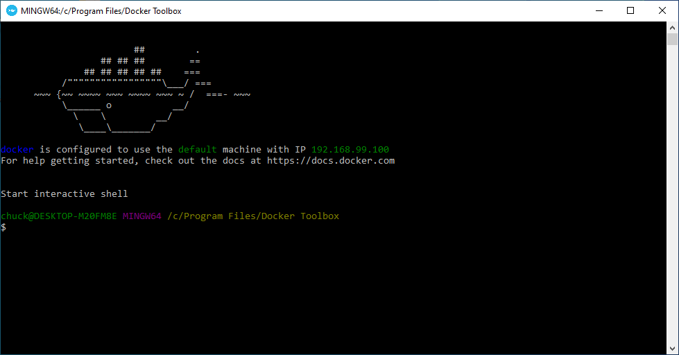 a screen shot showing the docker command prompt
