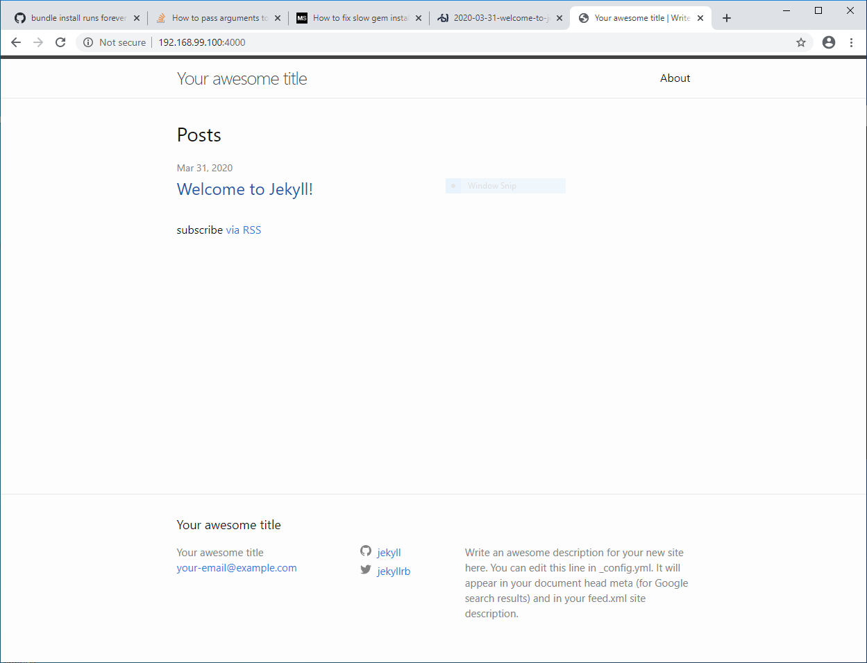 a screen shot of the newly rendered minima Jekyll skeleton site