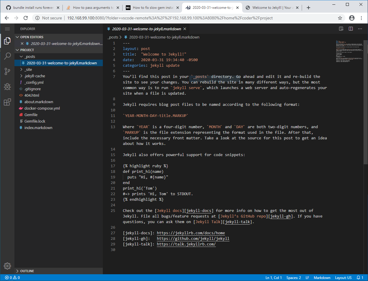 a screen shot of VSCode ready to edit blog content